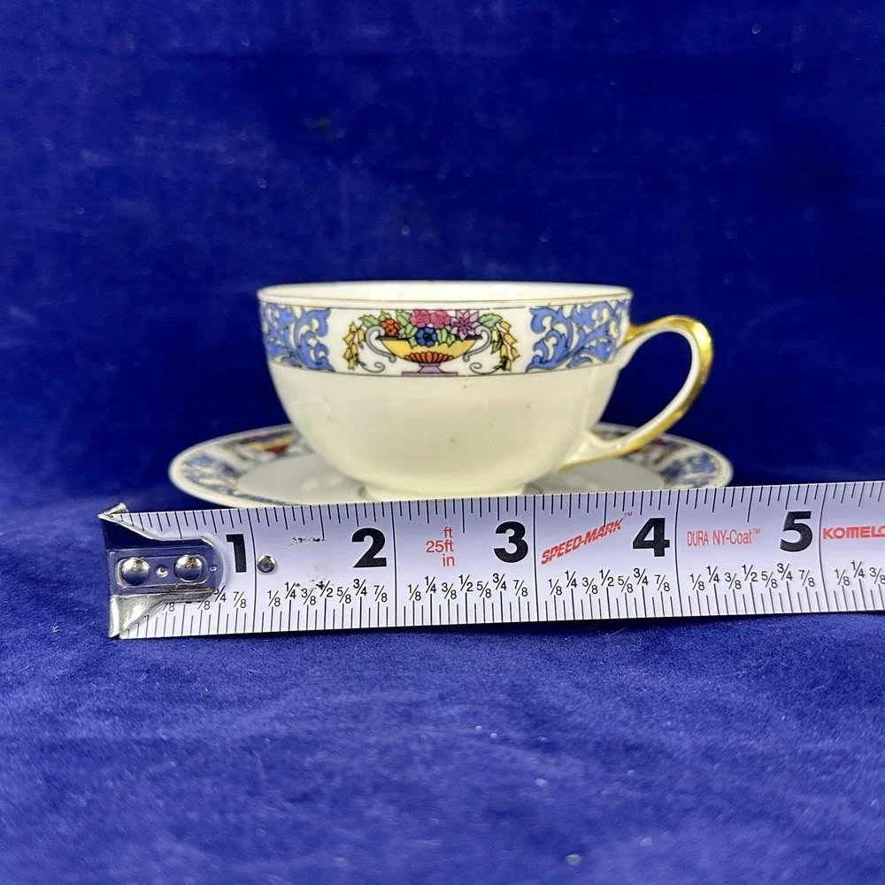 Vintage Royal Bayreuth Blue White Teacup & Saucer Floral Gold Trim Bavaria